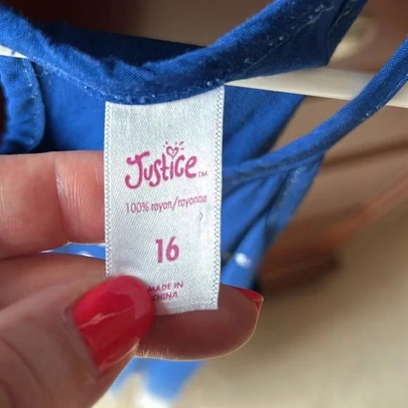 Justice girls 4th of July dress! Blue/white w/ blue/silver sparkly gems, size 16 - Picture 8 of 9